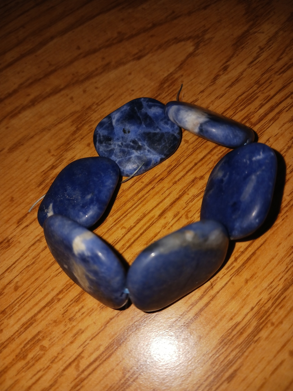 Polished Blue Stone Stretch Bracelet with White Veining